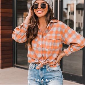 Pink Lily - Dreaming Again Orange/Grey button up